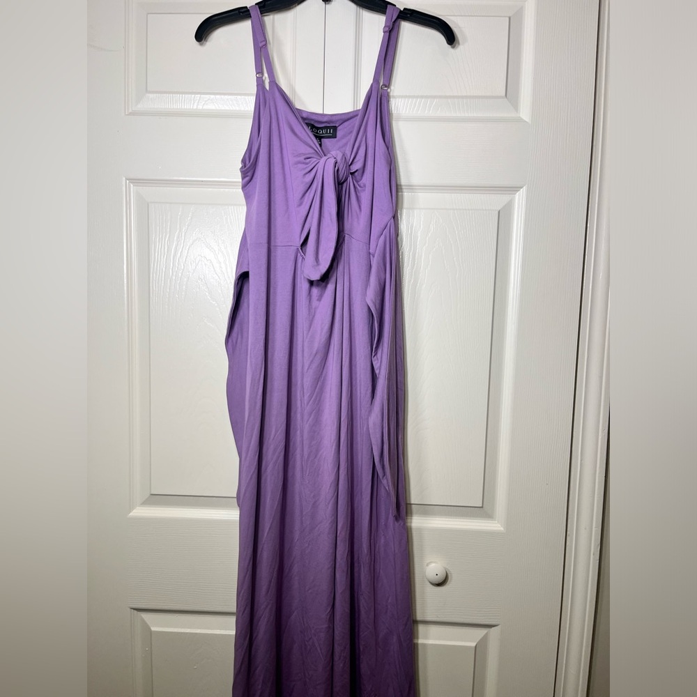 Eloquii Maxi Purple Sleeveless Dress With‎ Front Tie Peephole Size 16